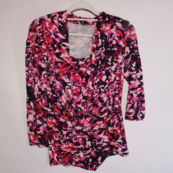 Jennifer Lopez Pink And Purple Abstract Long Sleeve Blouse Size S - Picture 1 of 5